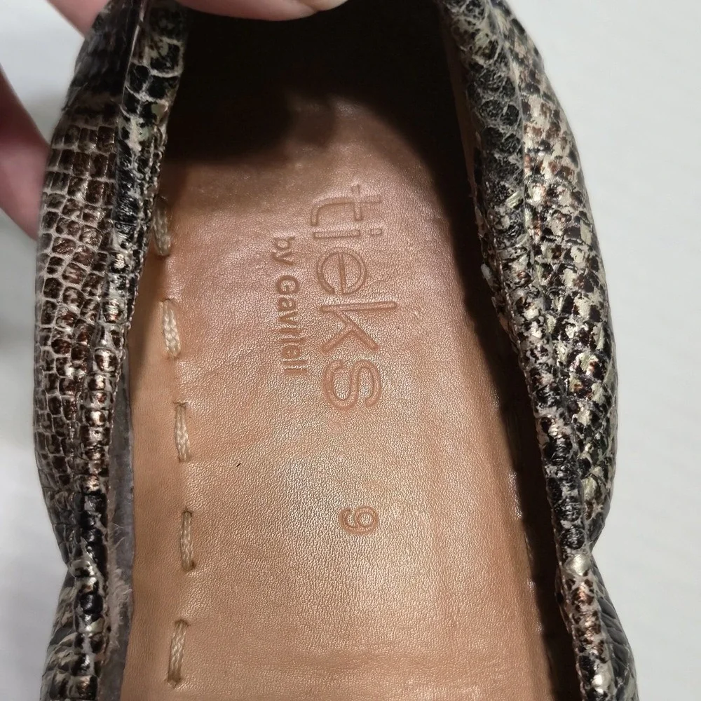 TIEKS Ballet Flats Womens 9 Brown Snakeskin Embossed Leather Metallic Travel